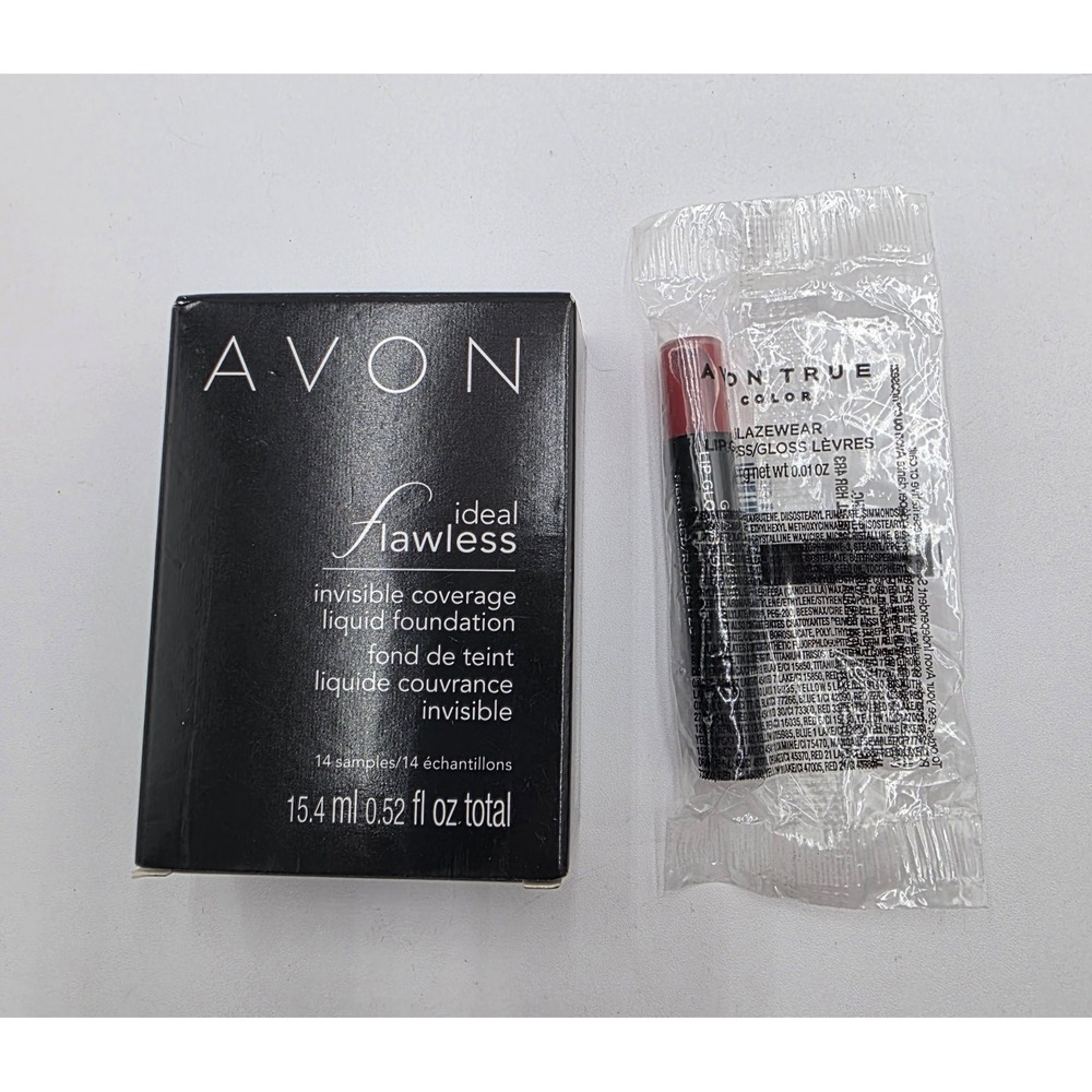 Avon Ideal Flawless Foundation Samples Light Medium 14ct & Glazewear Lip Gloss